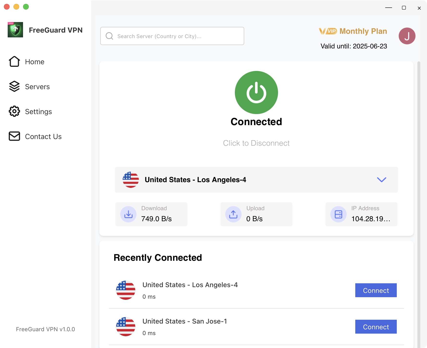 FreeGuard VPN Settings Button Location